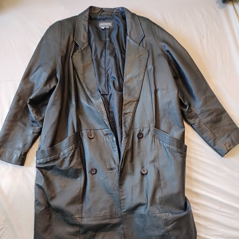 Vintage Maurices Weatherproof Black Leather Trench Coat